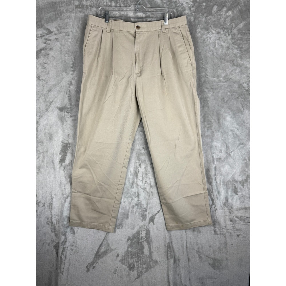 DOCKERS Basic Twill Mens Khaki Pleated Pants Size‎ W38 L30 100 Cotton